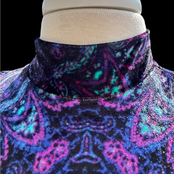 Bodycon Midi Dress Small Velvet Retro Revival 70s Psychedelic Backless High Neck - Picture 3 of 14